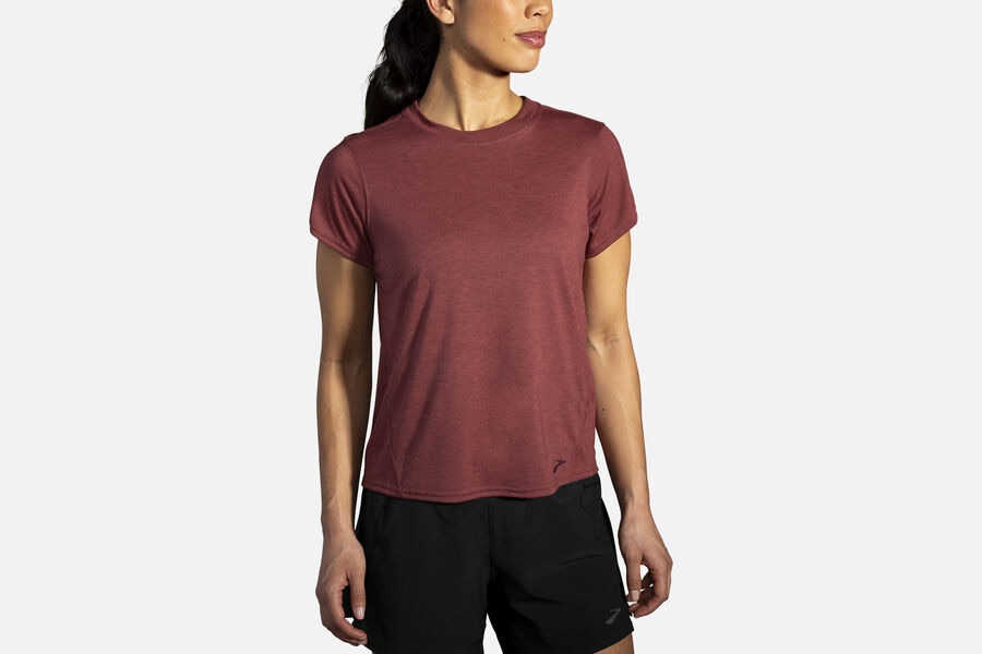 Womens Brooks Distance Sleeve Tops Heather Terracotta | 391064-NIU